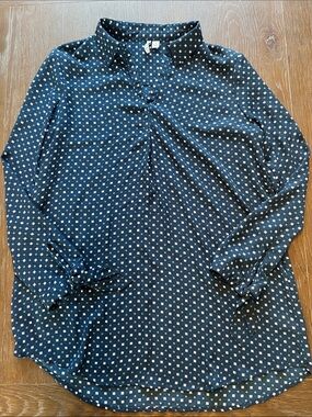 ELLE Women's Navy Blue Long-Sleeve Polka Dot Tunic Blouse